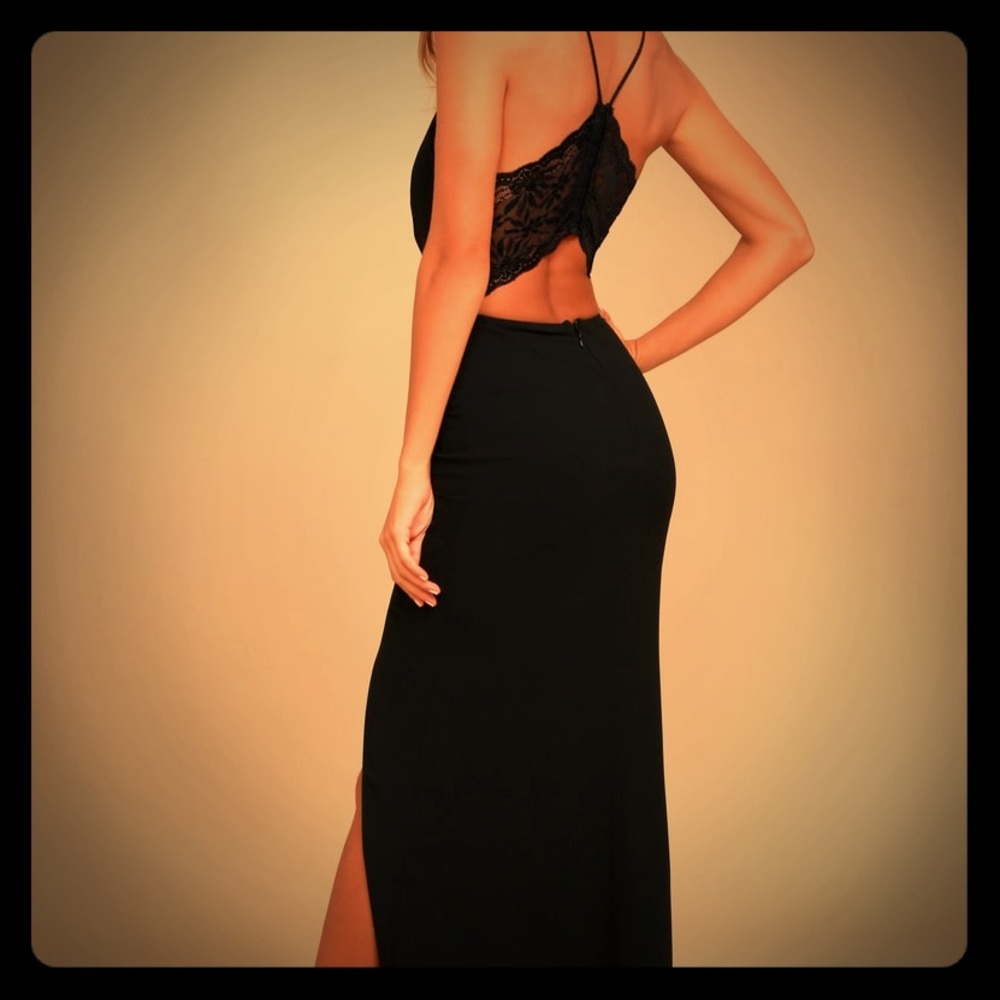 Story of a Starry Night Black Backless Lace Maxi